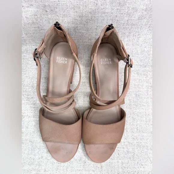 Eileen Fisher‎ strappy low heel Kyra sandals, tan nubuck suede size 10 casual - Picture 5 of 9